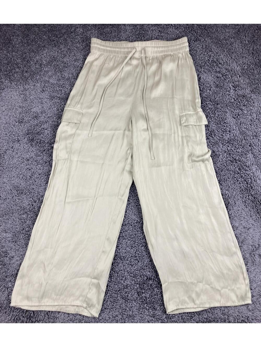 Rachel Zoe Satin Cargo Pants Champagne Beige Wide Leg Pockets Womens Medium M